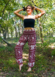 Burgundy Lovely Elephant Harem Pants