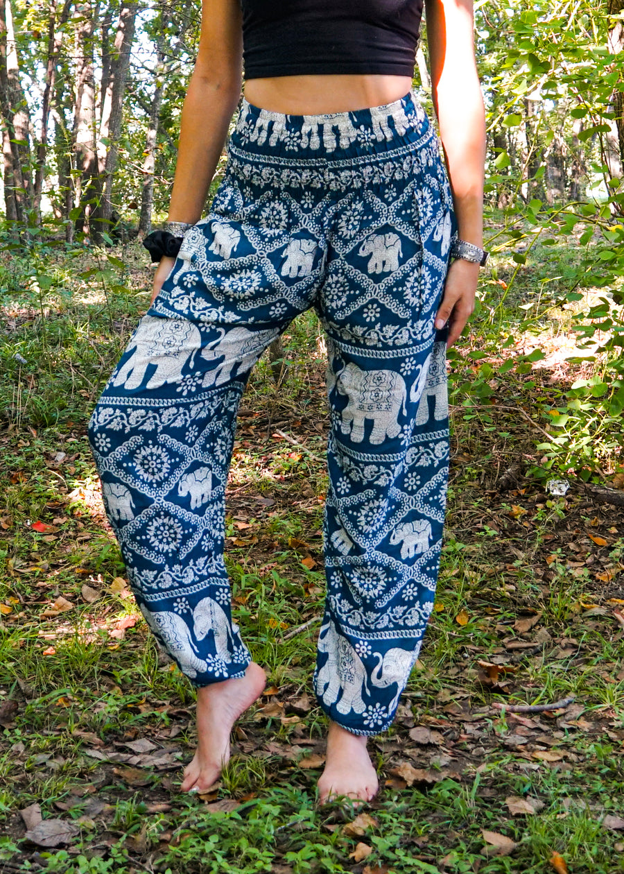 Turquoise Lovely Elephant Harem Pants