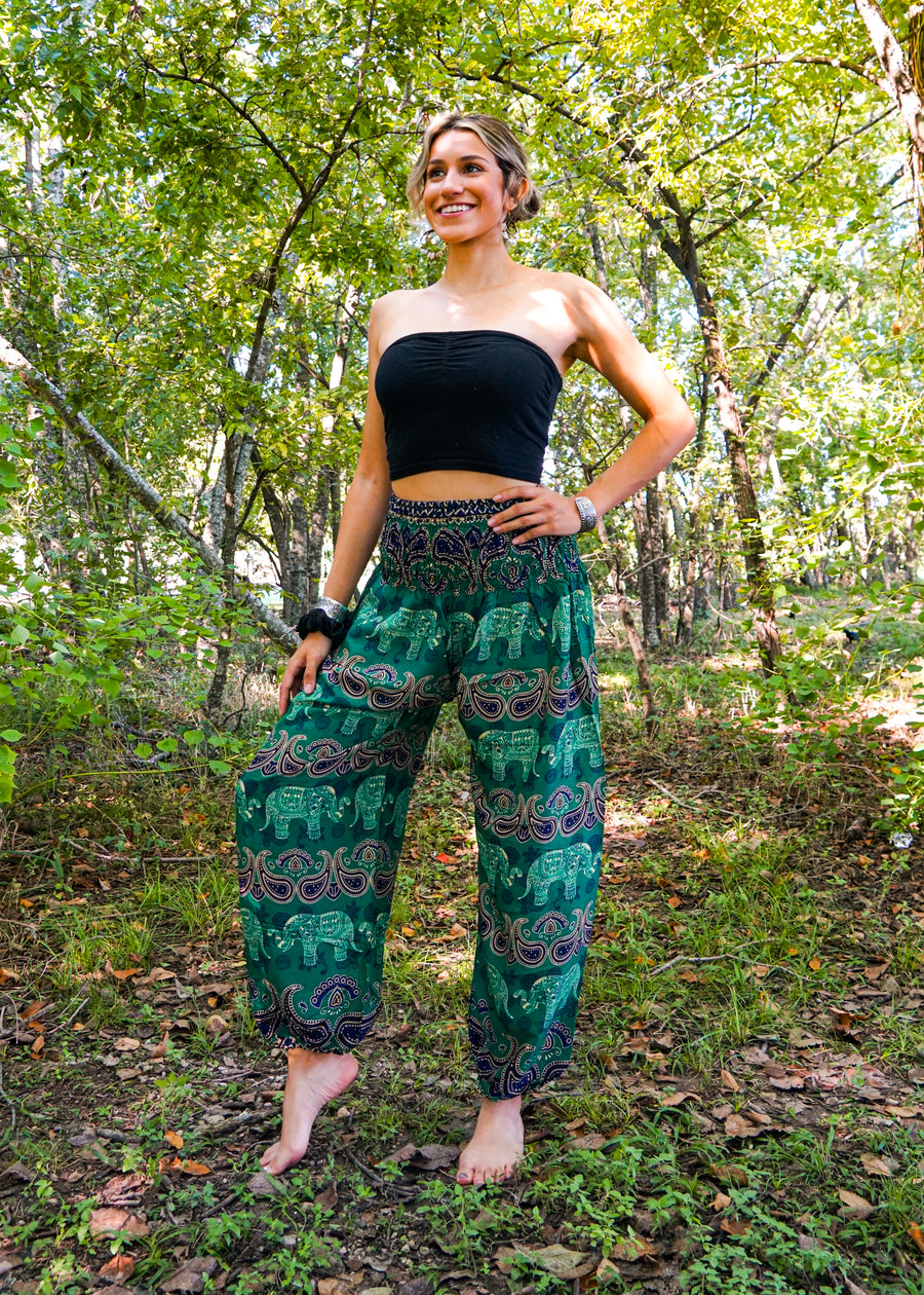 Green Paisley Elephant Harem Pants