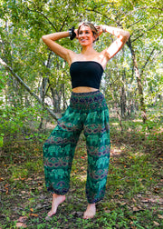 Green Paisley Elephant Harem Pants