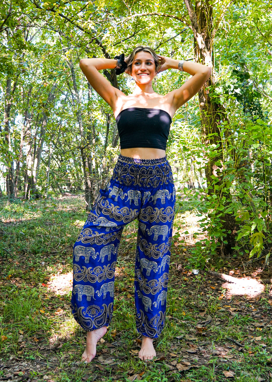 Blue Paisley Elephant Harem Pants