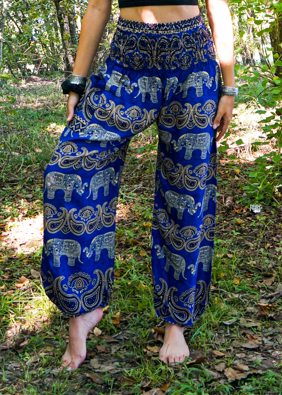 Blue Paisley Elephant Harem Pants