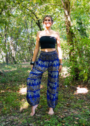 Blue Paisley Elephant Harem Pants