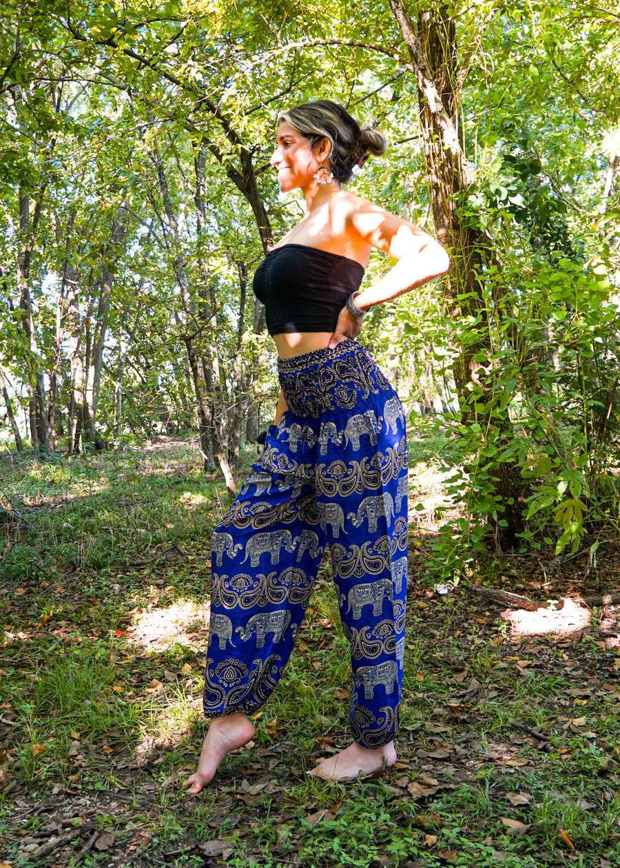 Blue Paisley Elephant Harem Pants