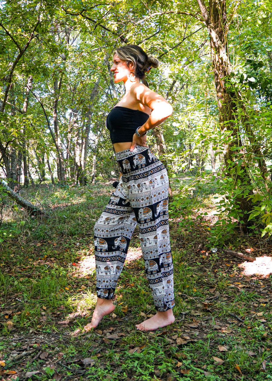 Black Tribal Elephant Harem Pants