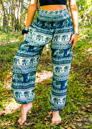 Green Tribal Elephant Harem Pants