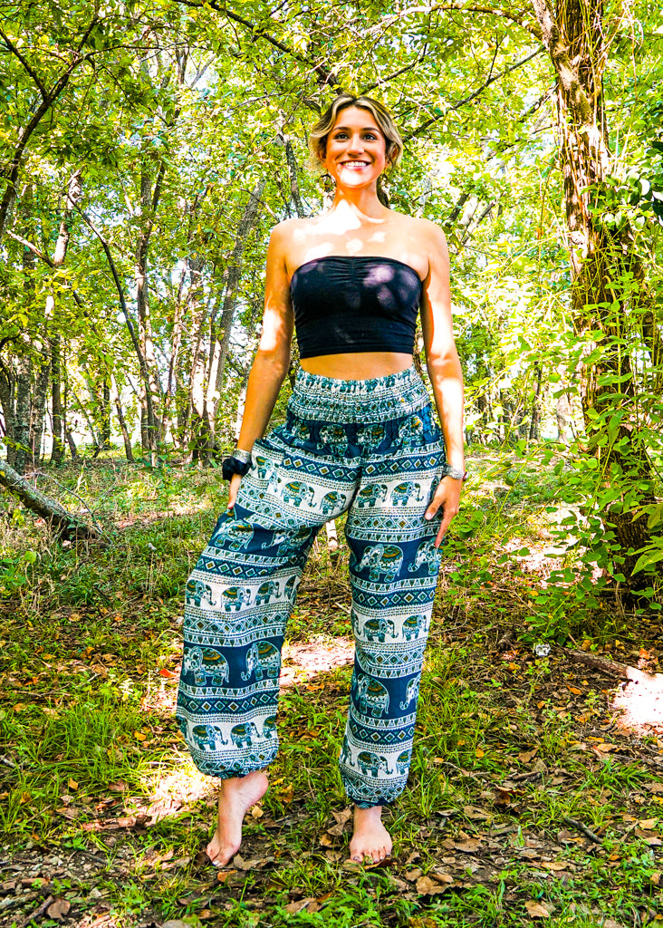 Green Tribal Elephant Harem Pants