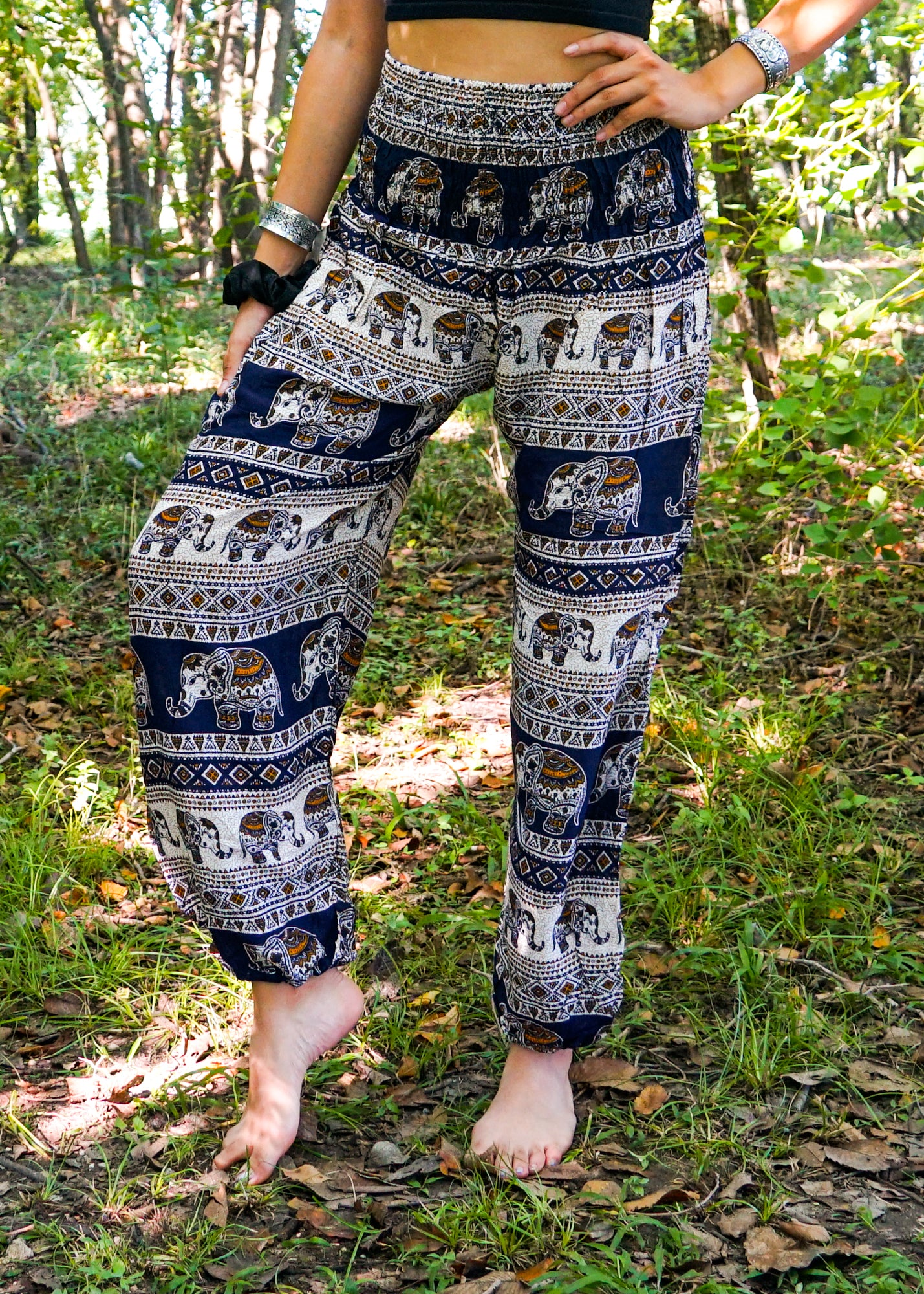 Multicolor Elephant Print Women Elastic Waist Cotton Pants Soft Casual  Loose Large Size Casual Pyjamas Trousers
