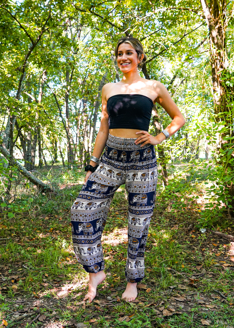 Blue Tribal Elephant Harem Pants