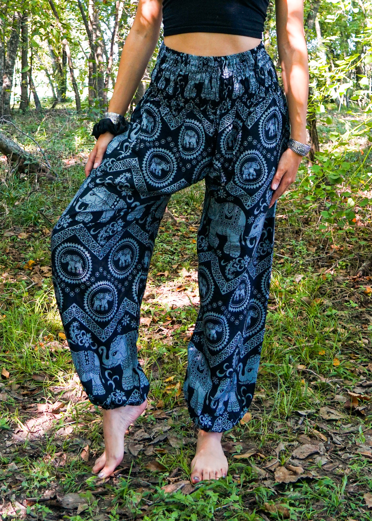 New Indian Elephant Harem Pants,pure Cotton,hand Block  Printed,casual,holiday,bohemian,lounge Wear,black,handcrafted,ethical  Fashion,comfy 
