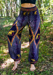 Purple Diamond Elephant Harem Pants