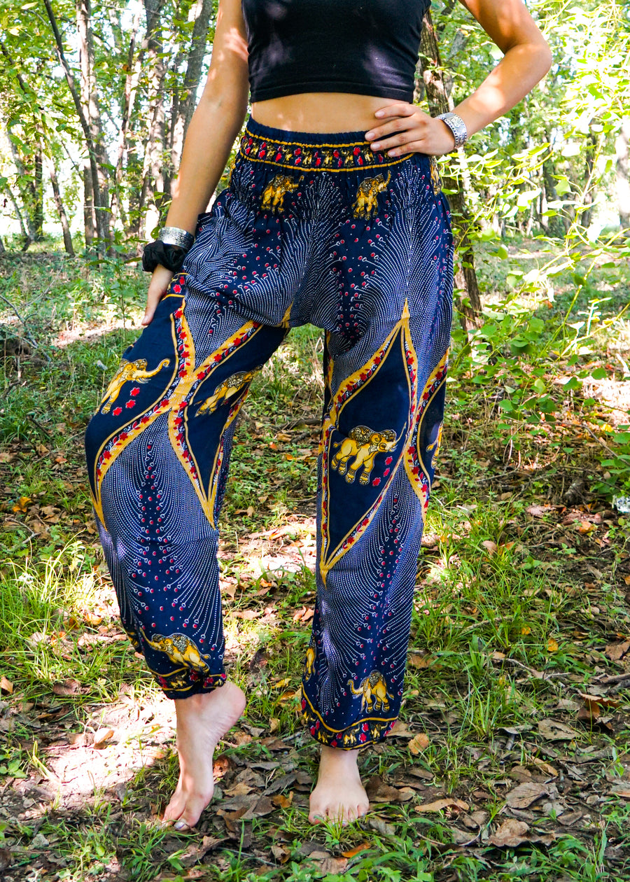 Dark Blue Diamond Elephant Harem Pants