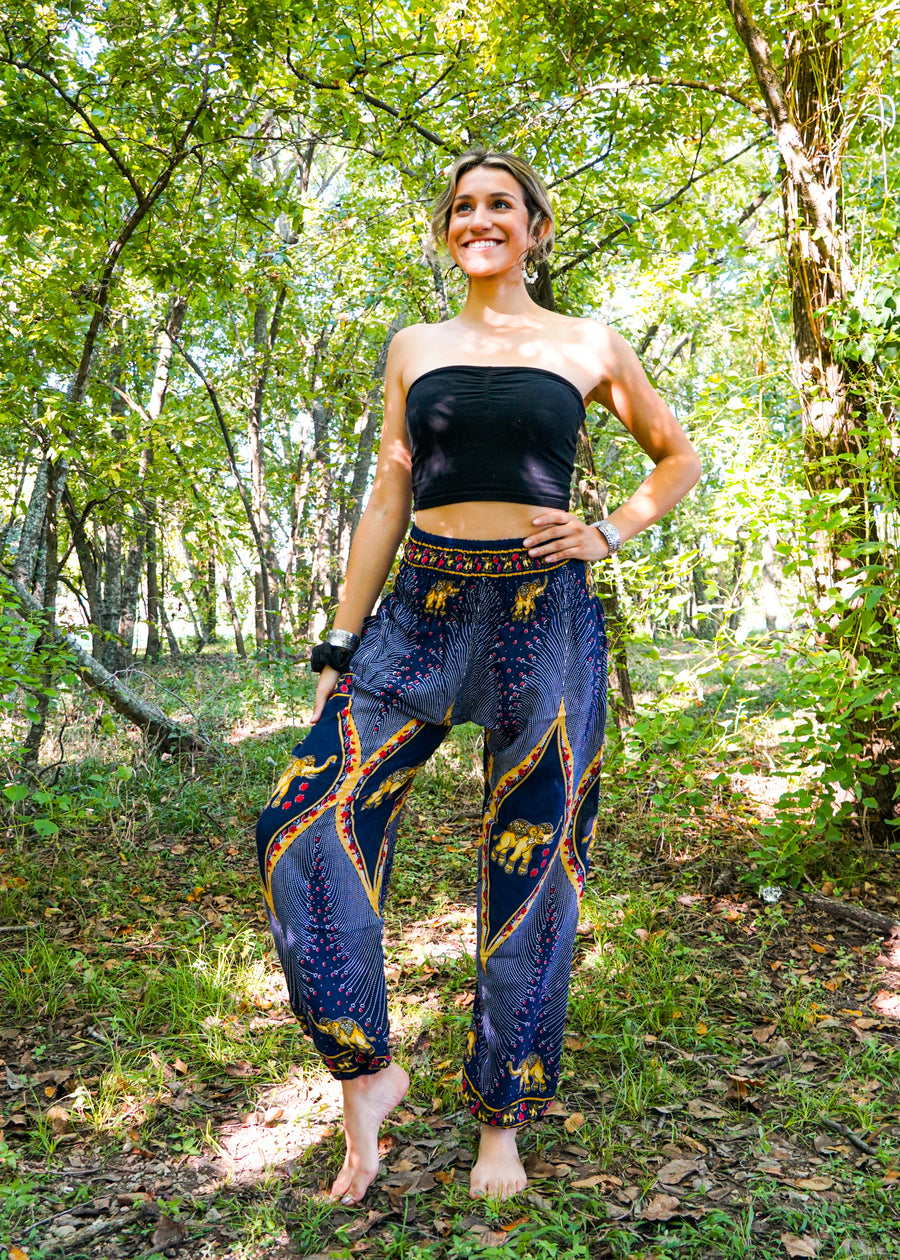 Dark Blue Diamond Elephant Harem Pants