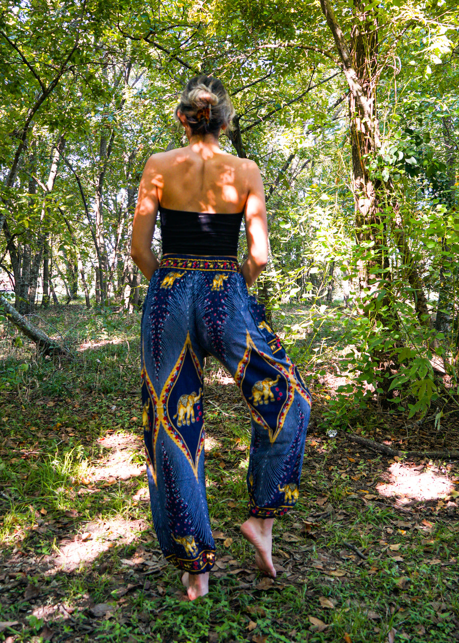 Dark Blue Diamond Elephant Harem Pants