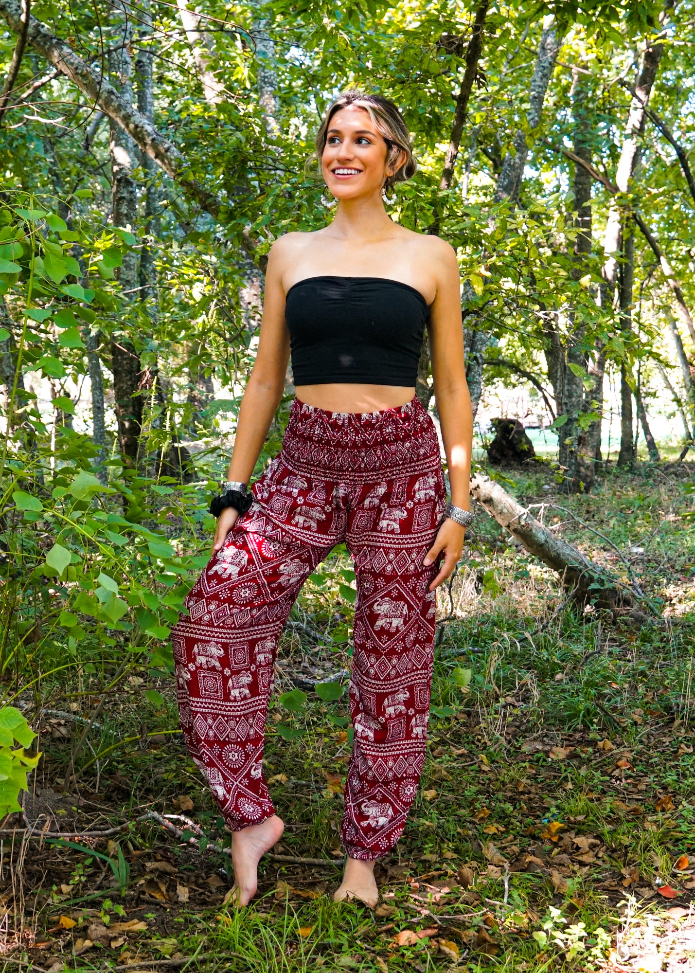 Burgundy Star Elephant Harem Pants