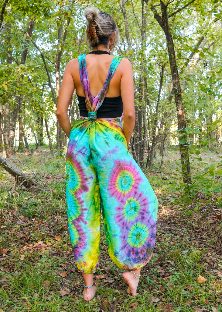 J47- Tie Dye Hippie Racerback Jumpsuit Romper