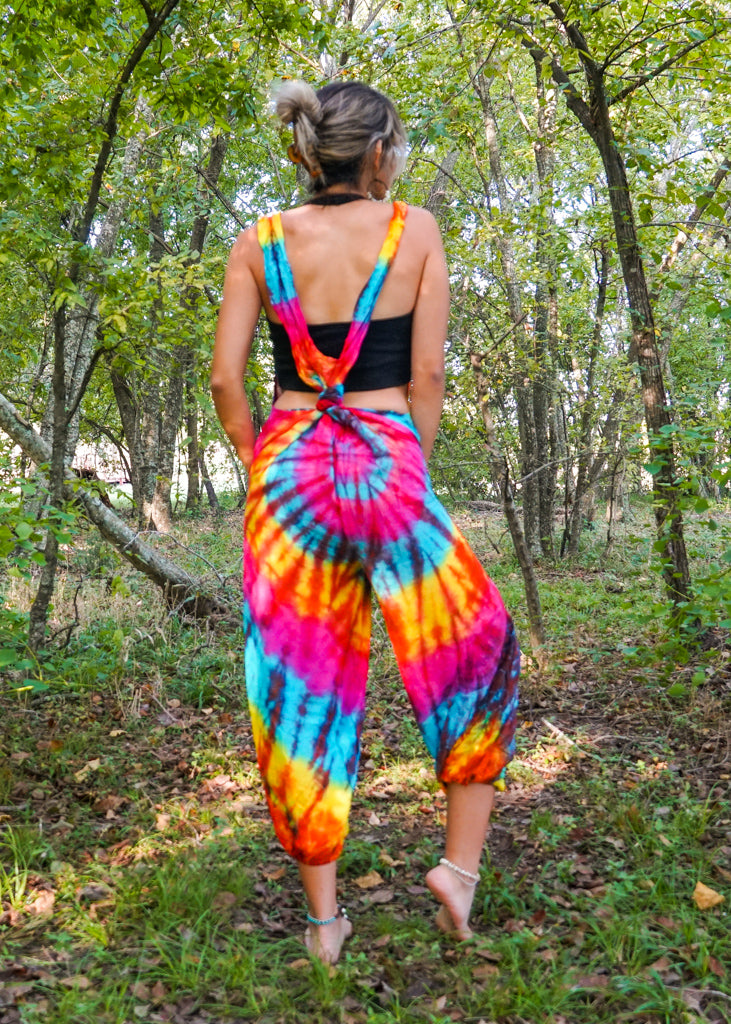 J48- Rainbow Swirl Tie Dye Hippie Racerback Jumpsuit Romper