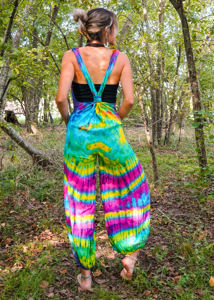 J60- Tie Dye Hippie Racerback Jumpsuit Romper