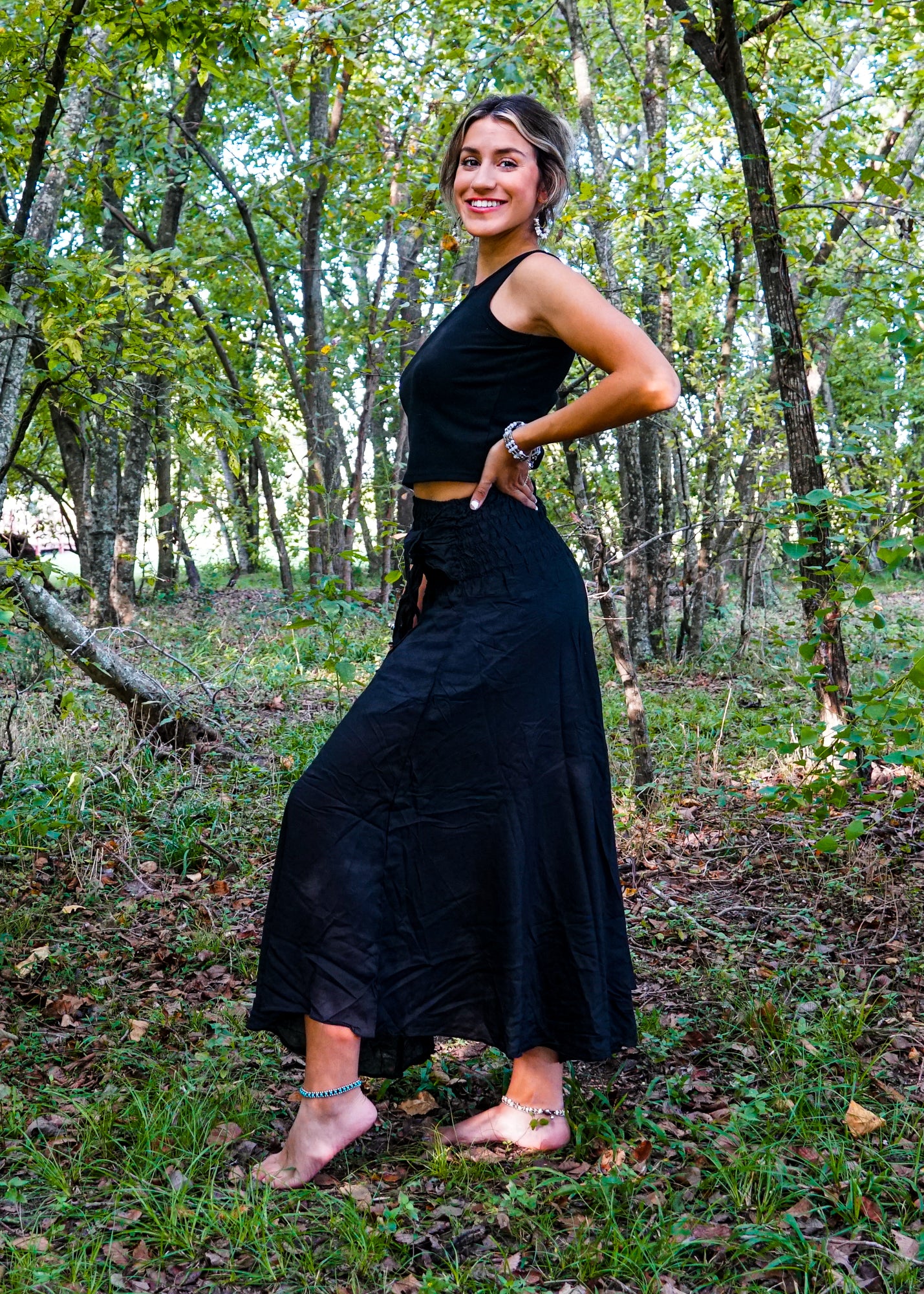 Plain Black Maxi Skirt Lamsri Bohemian