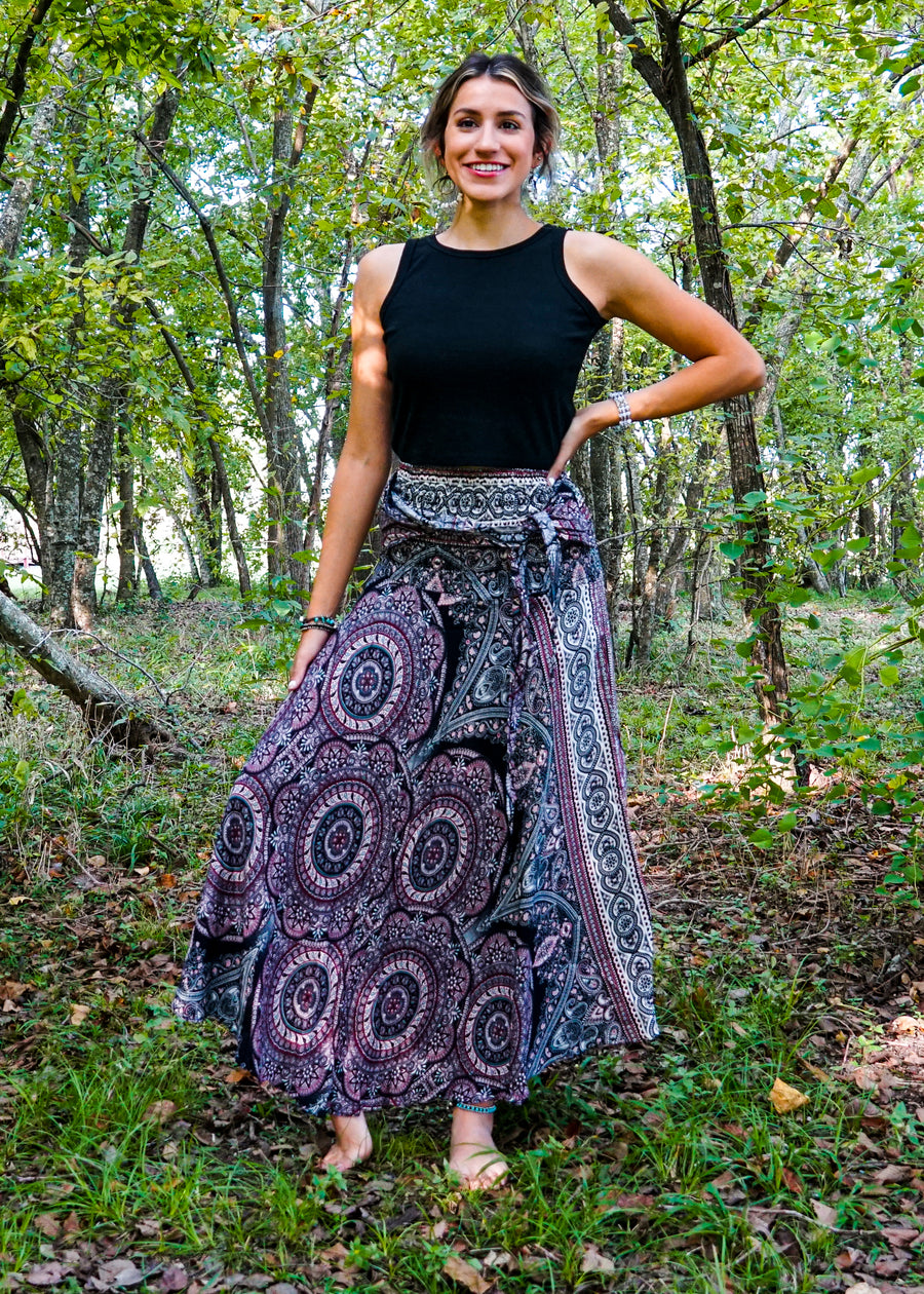 Black and Pink Mandala Maxi Skirt