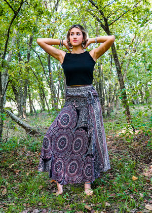 Black and Pink Mandala Maxi Skirt