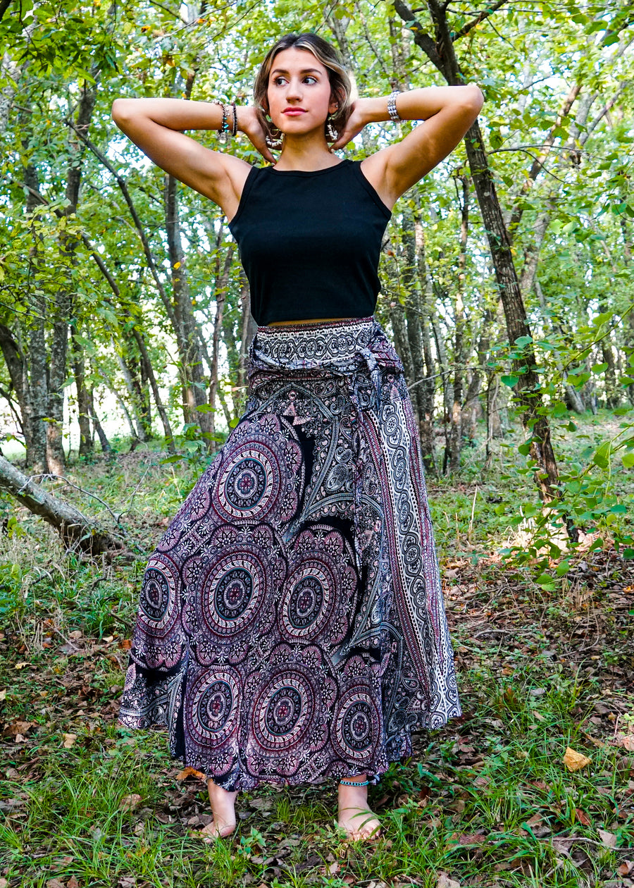 Black and Pink Mandala Maxi Skirt