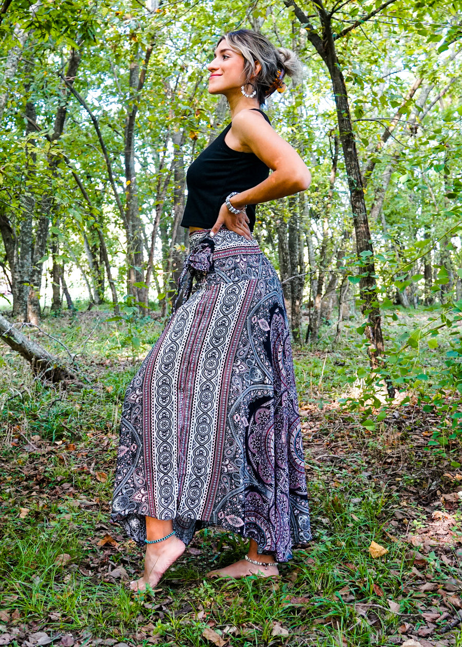 Black and Pink Mandala Maxi Skirt