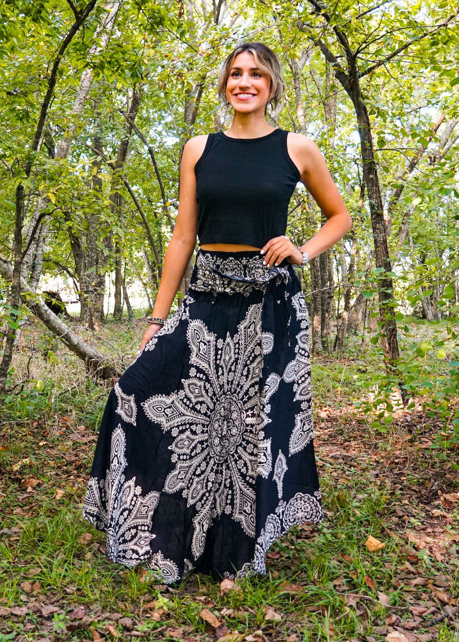 Black Butterfly Mandala Maxi Skirt