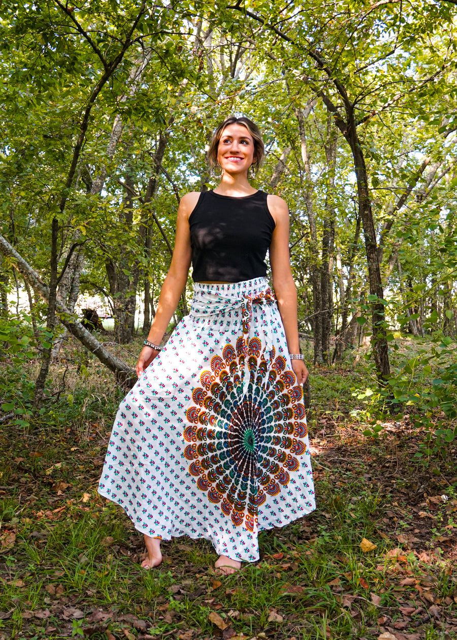 White Mandala Maxi Skirt