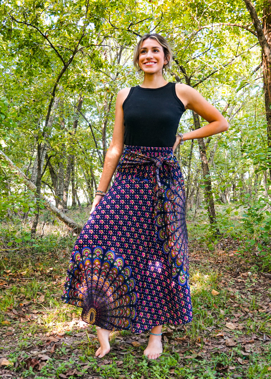 Dark Blue Mandala Maxi Skirt