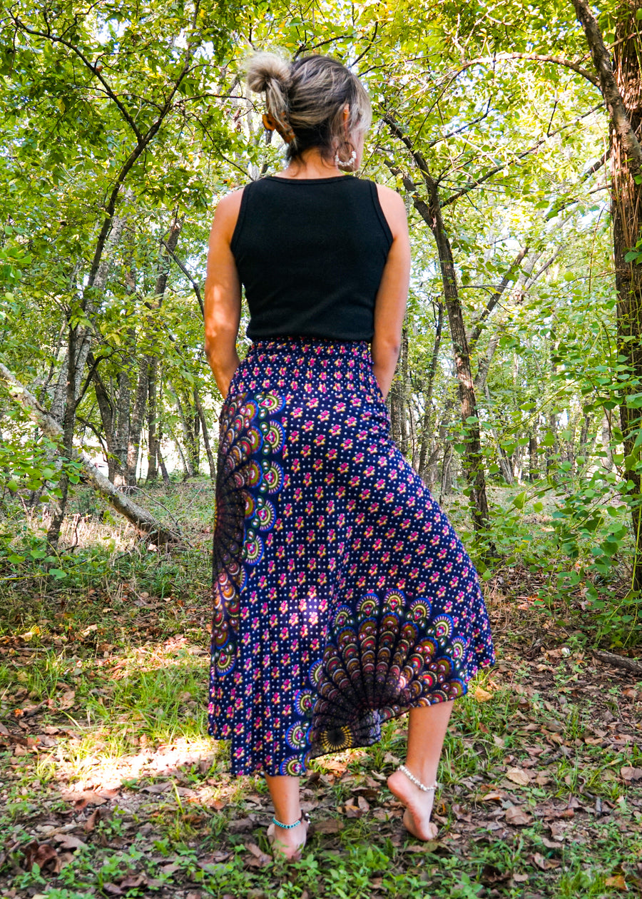 Dark Blue Mandala Maxi Skirt