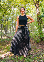 Black Peacock Feather Maxi Skirt