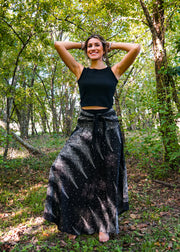 Black Peacock Feather Maxi Skirt