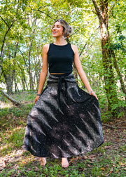 Black Peacock Feather Maxi Skirt