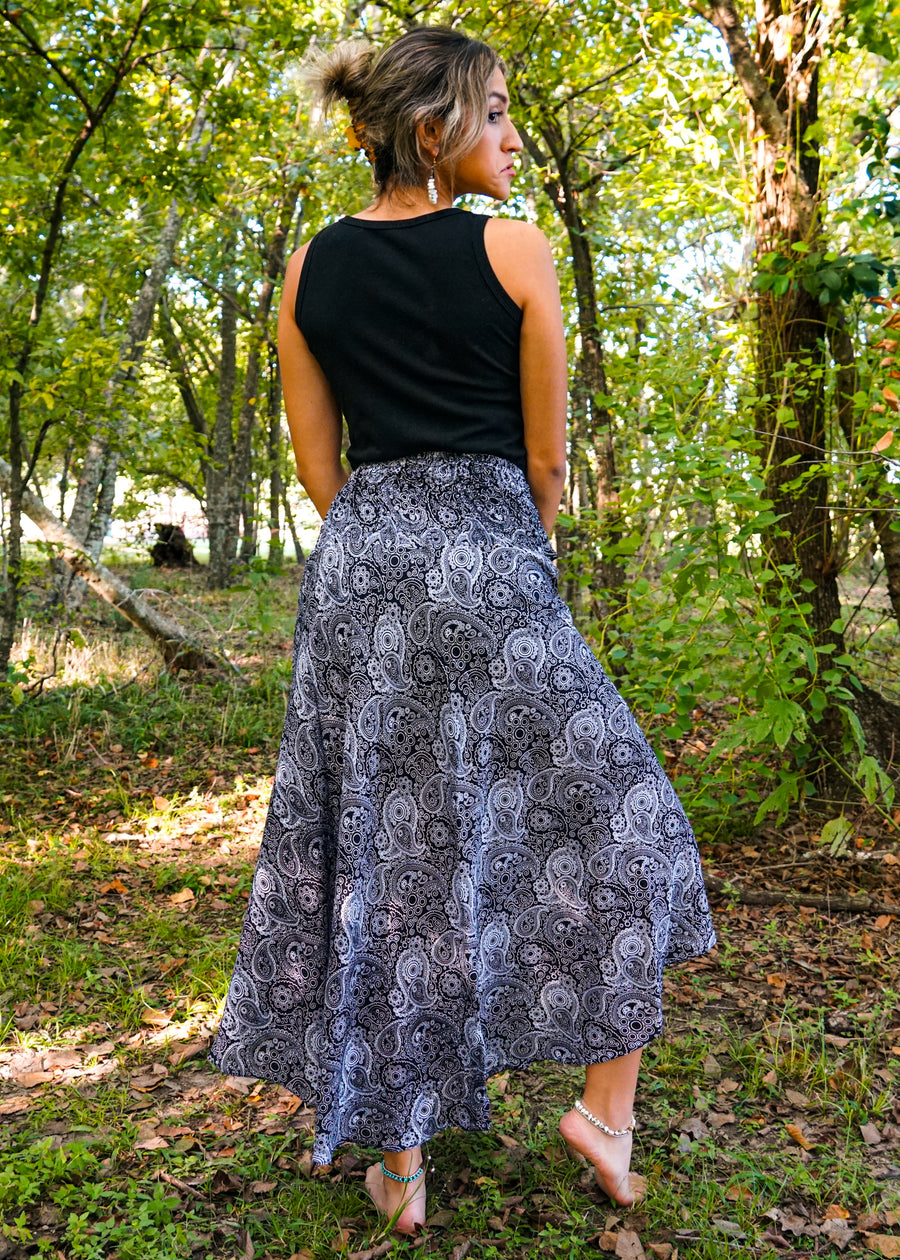 Black Paisley Maxi Skirt