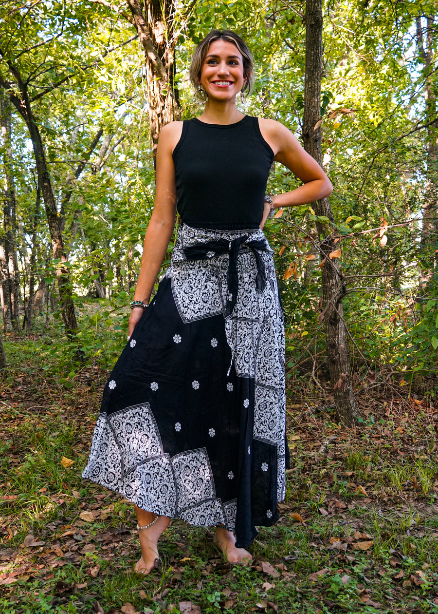 Black Mountain Mandala Maxi Skirt