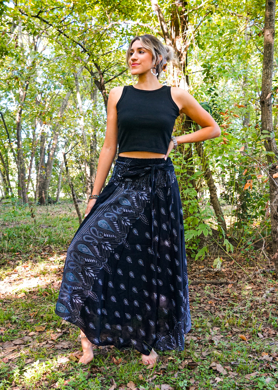 Black Teardrop Paisley Maxi Skirt