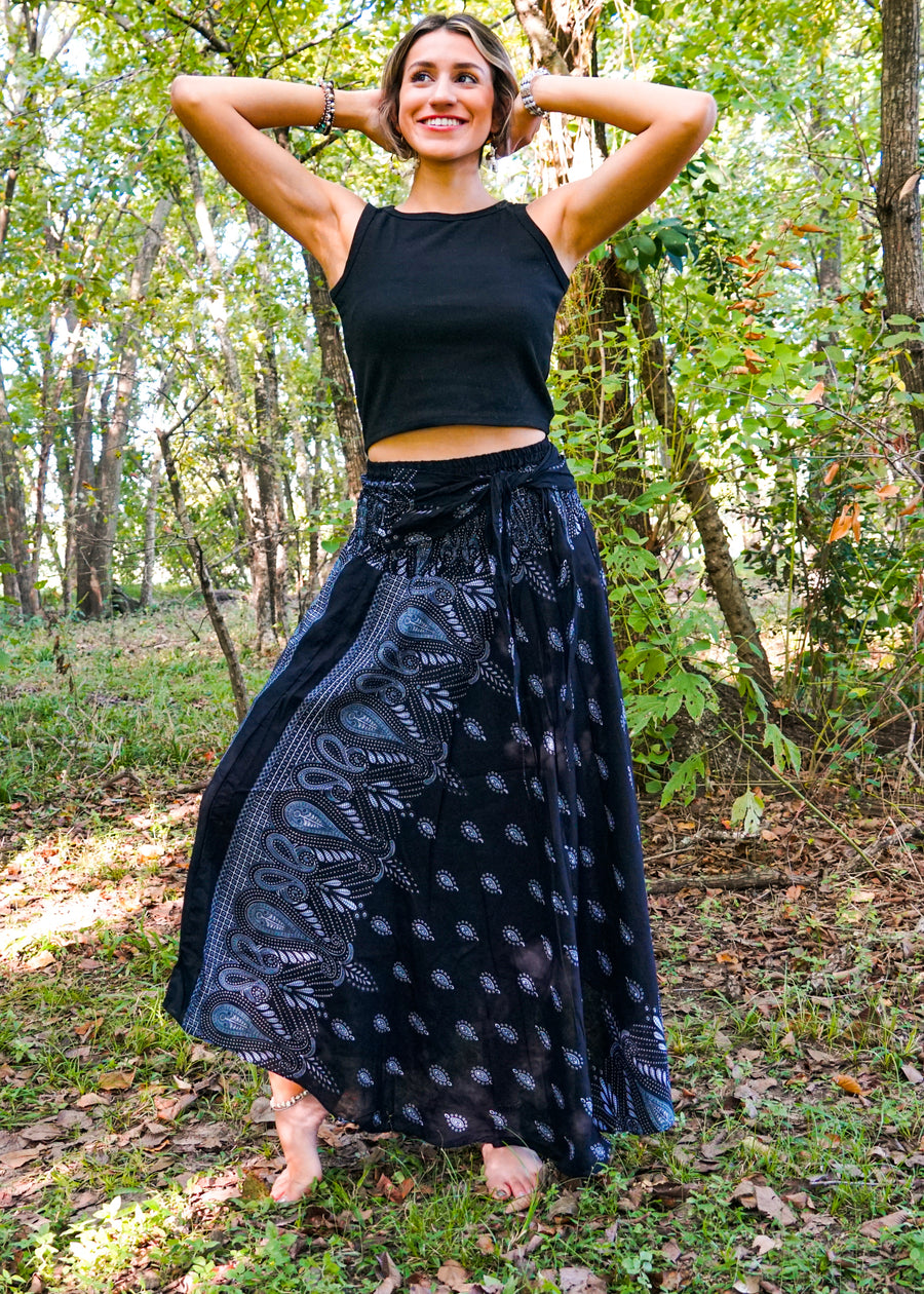 Black Teardrop Paisley Maxi Skirt