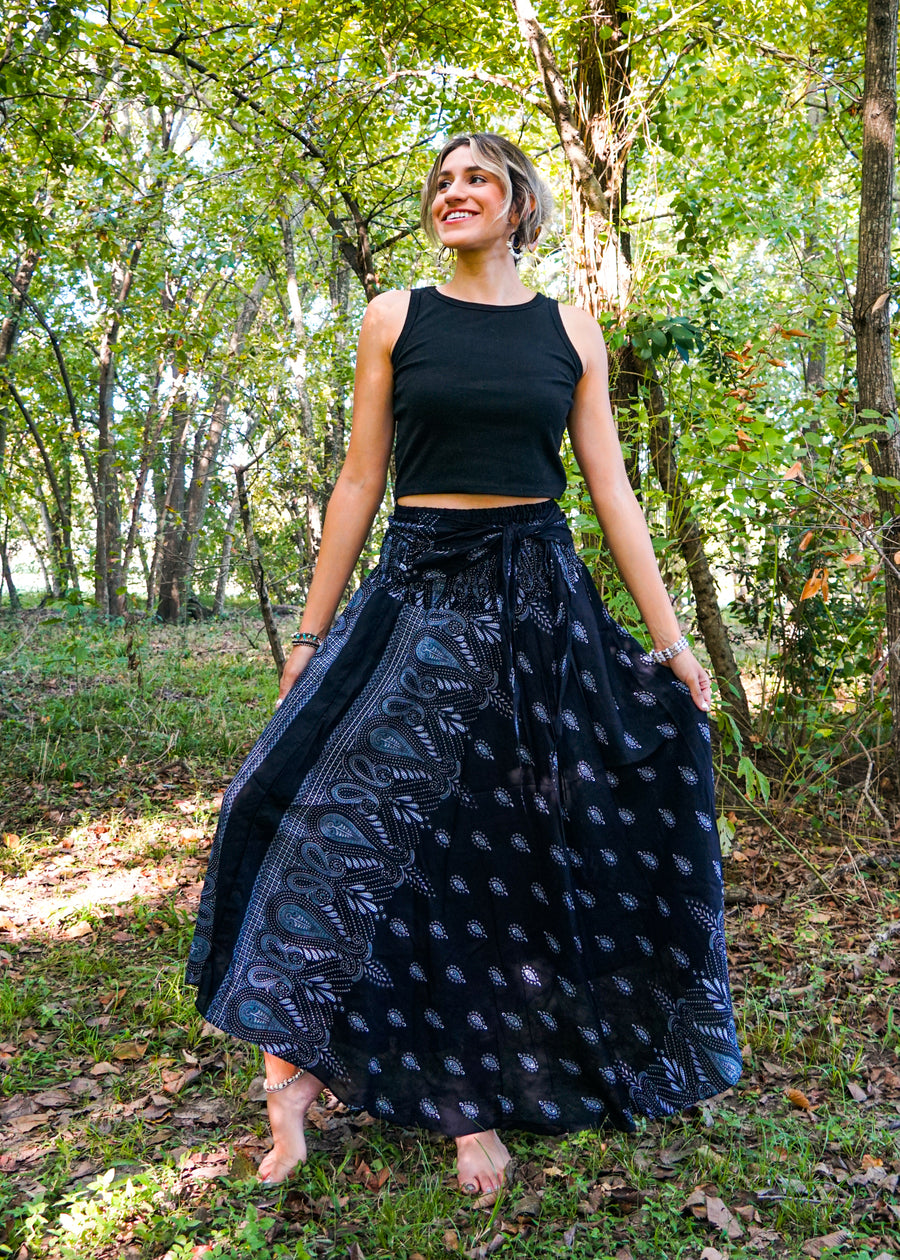 Black Teardrop Paisley Maxi Skirt