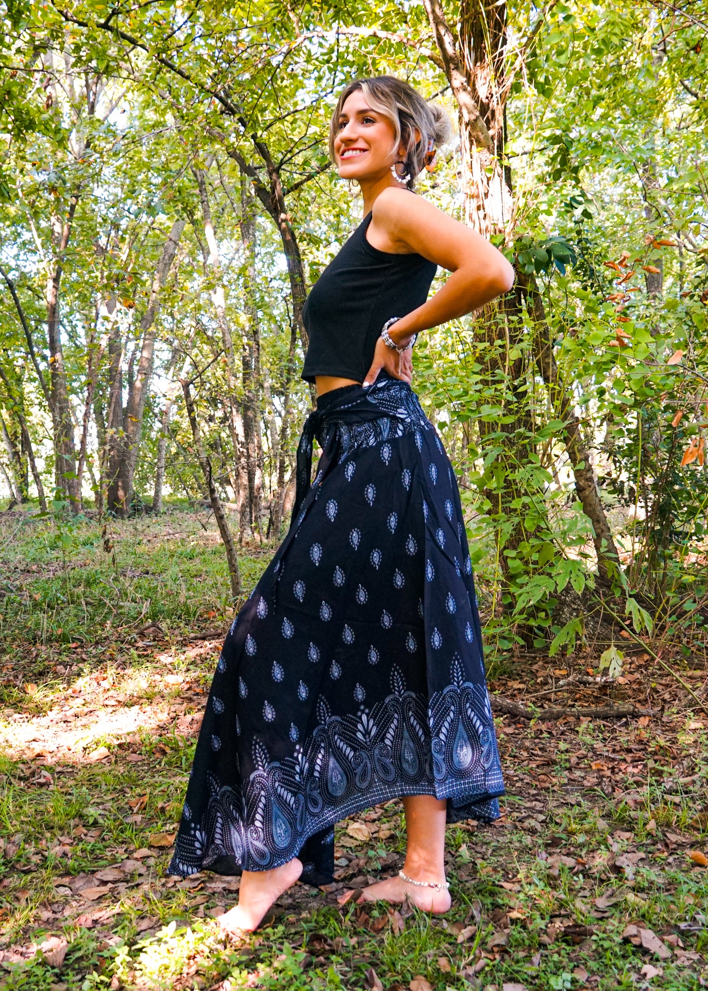 Black Teardrop Paisley Maxi Skirt