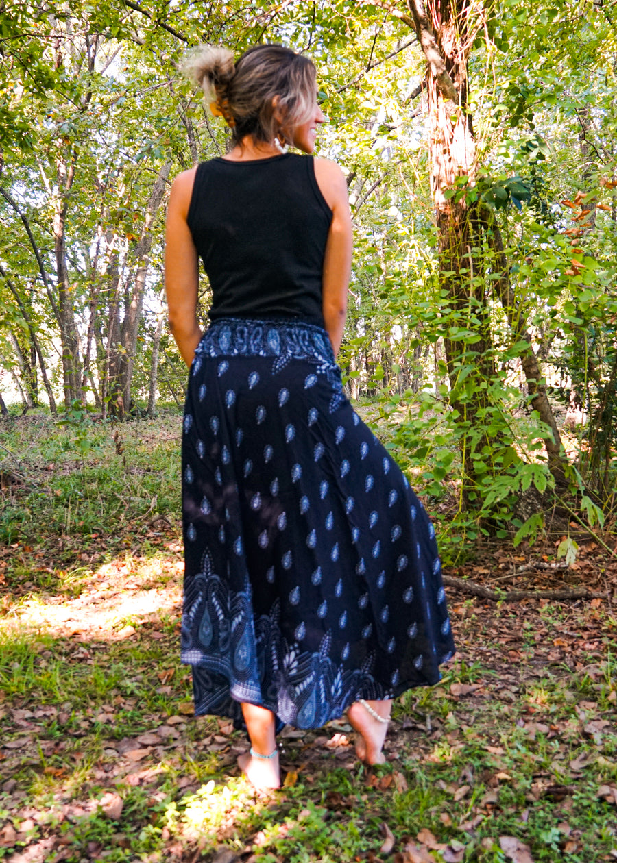 Black Teardrop Paisley Maxi Skirt