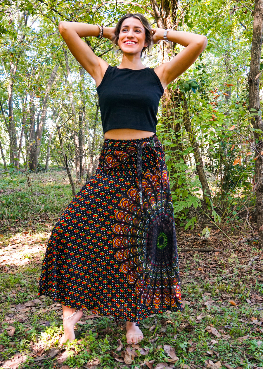 Black Mandala Maxi Skirt