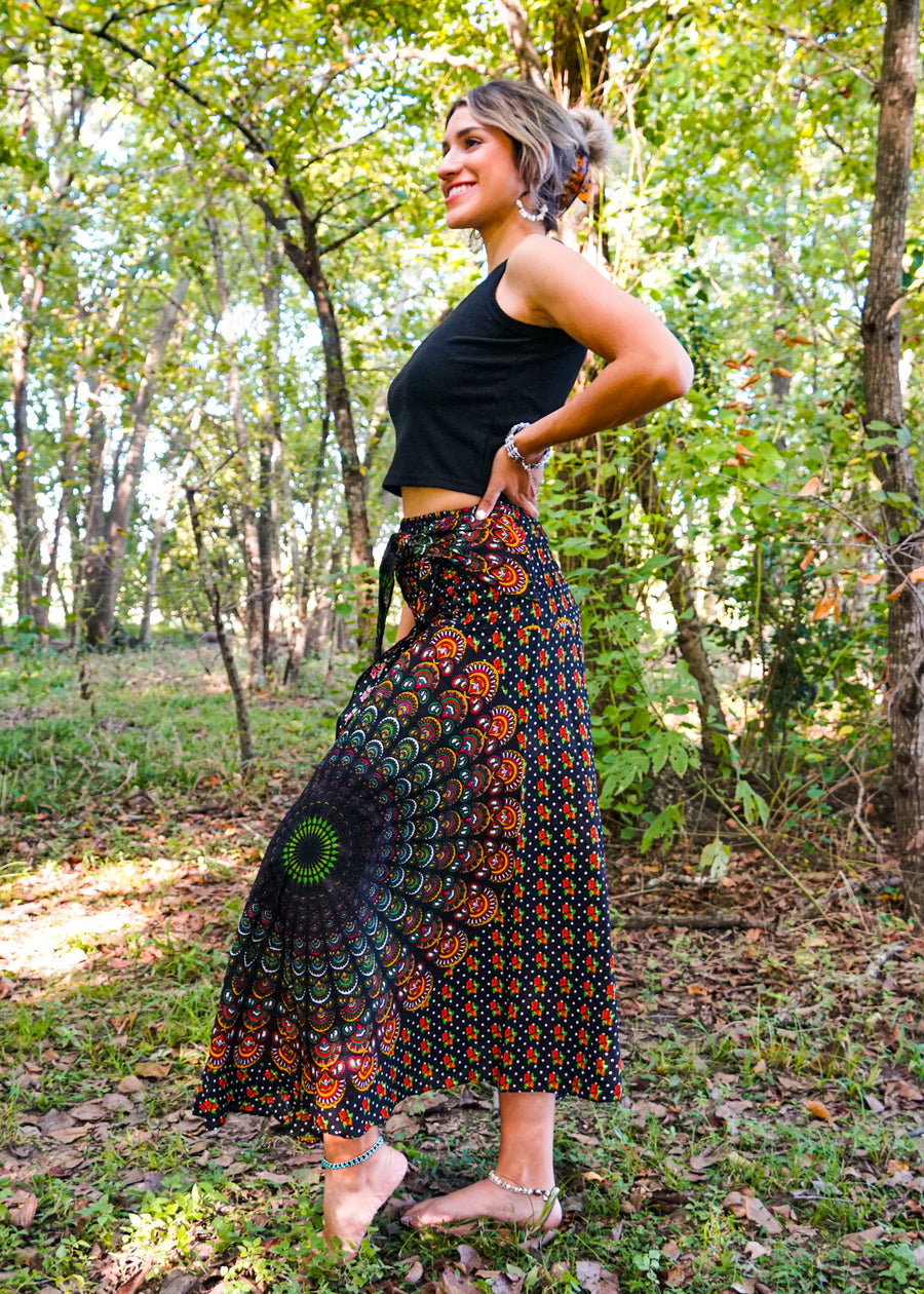 Black Mandala Maxi Skirt