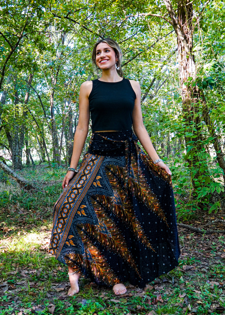 Black Peacock Maxi Skirt