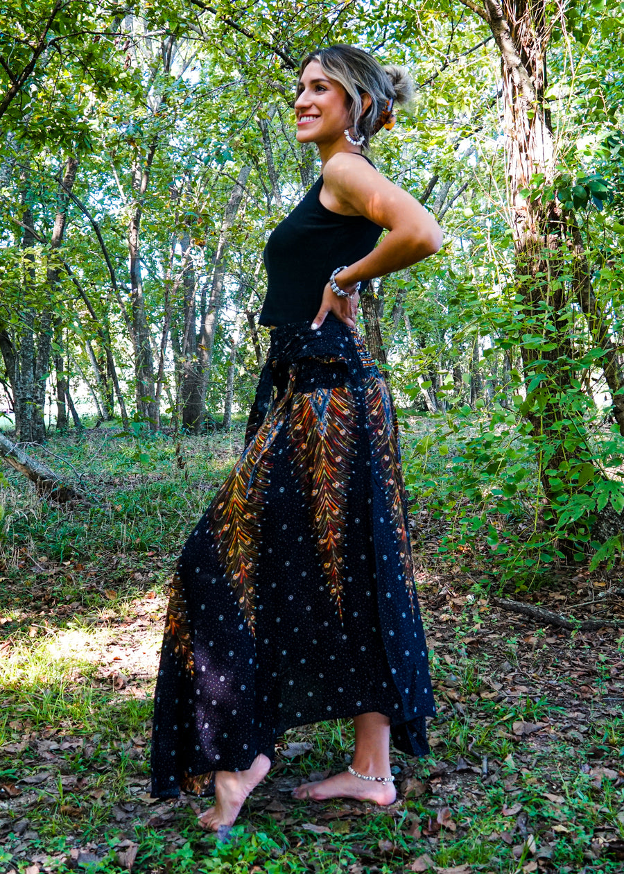 Black Peacock Maxi Skirt