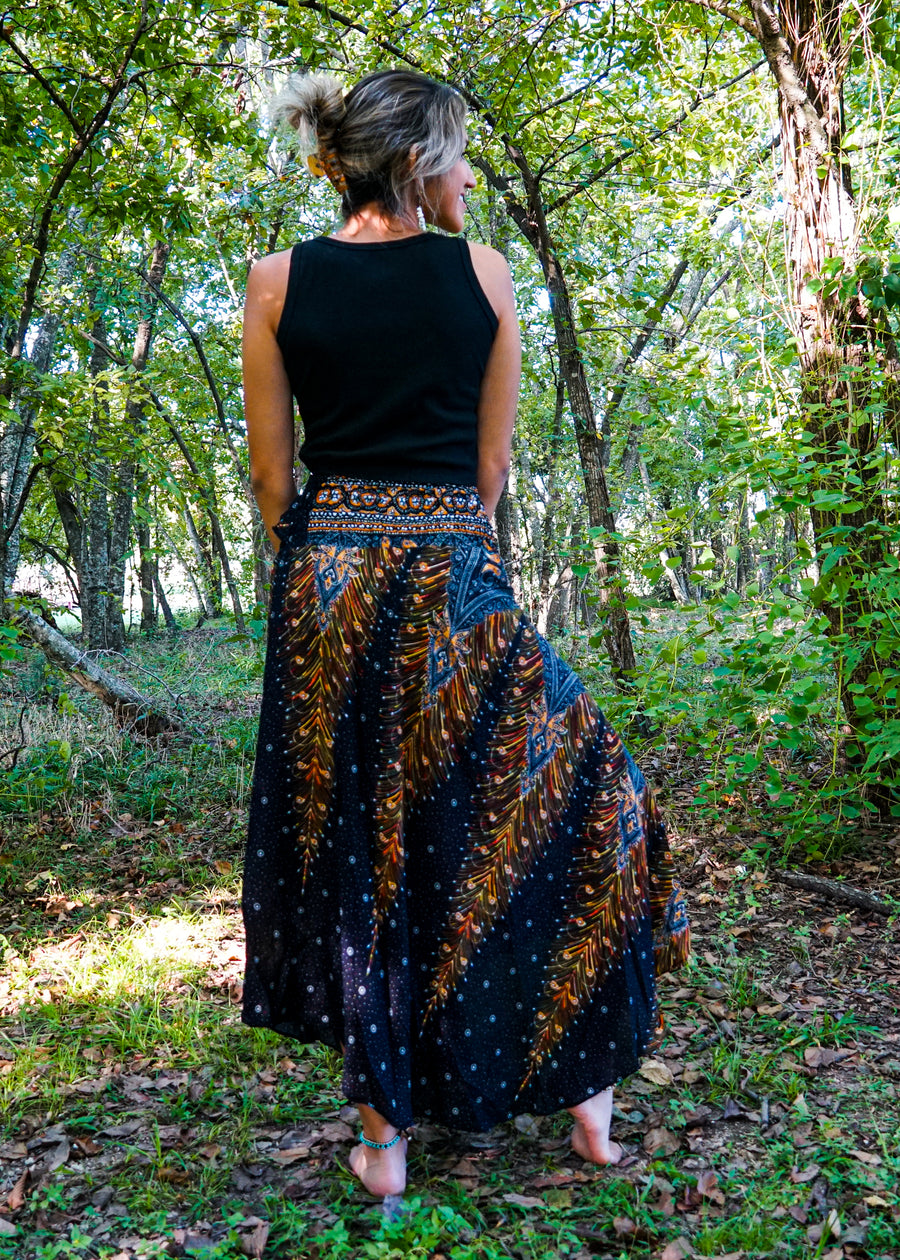 Black Peacock Maxi Skirt
