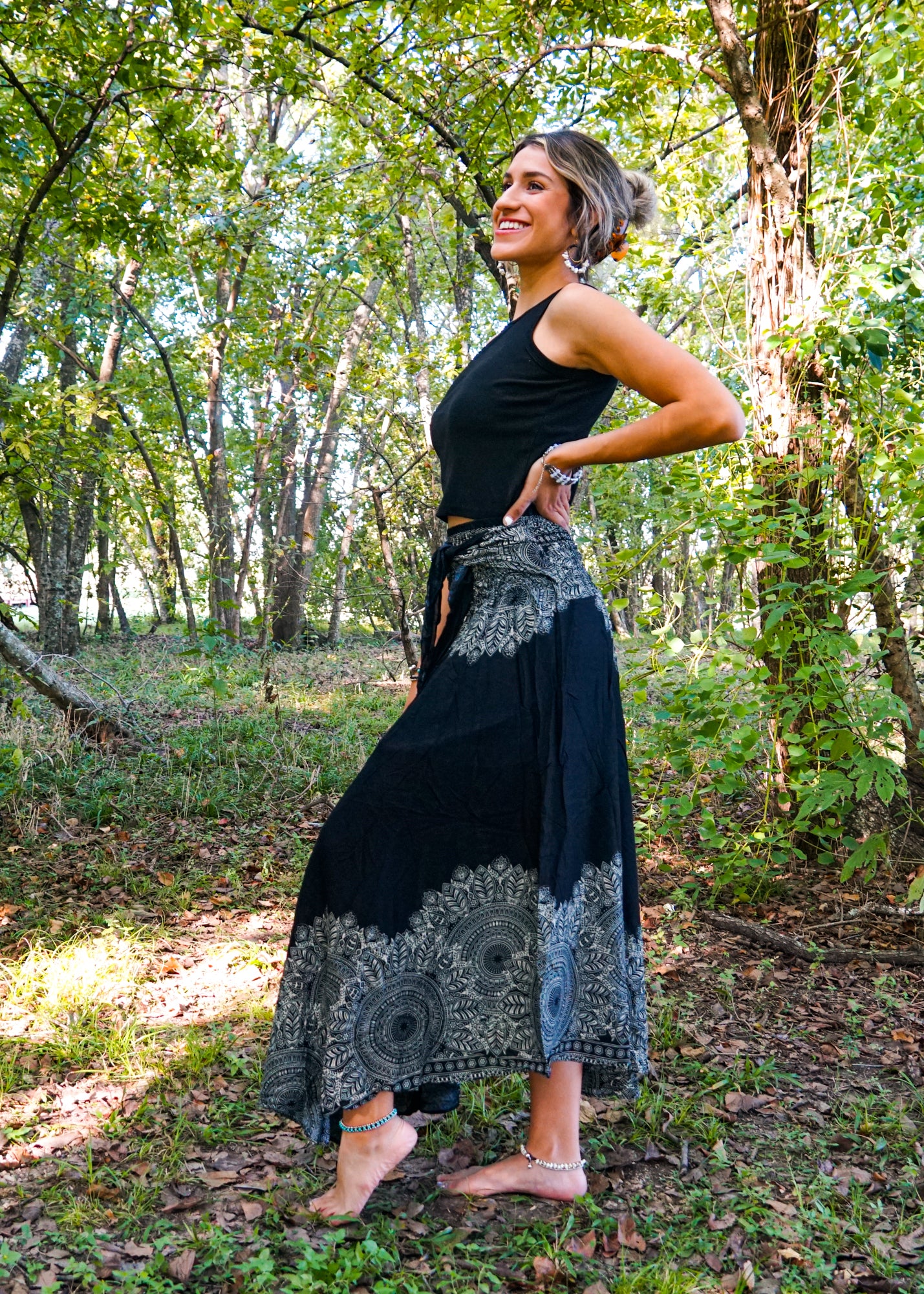 Black and white top boho maxi skirt