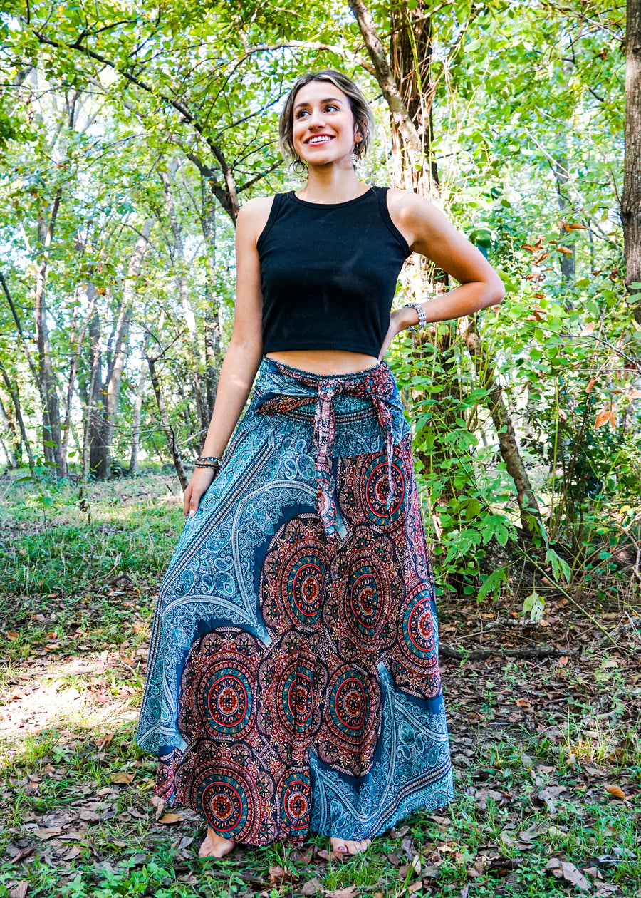 Turquoise Mandala Maxi Skirt