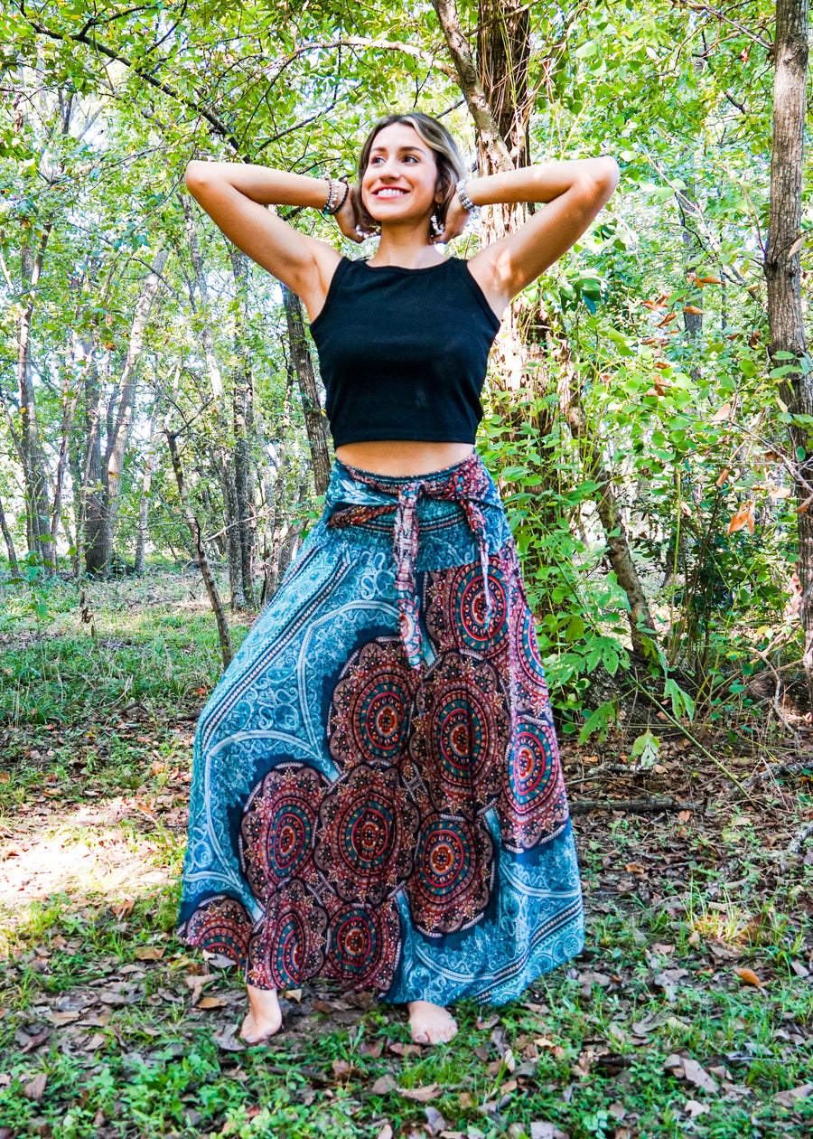 Turquoise Mandala Maxi Skirt