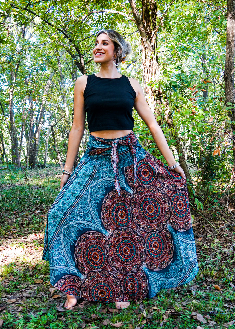 Turquoise Mandala Maxi Skirt